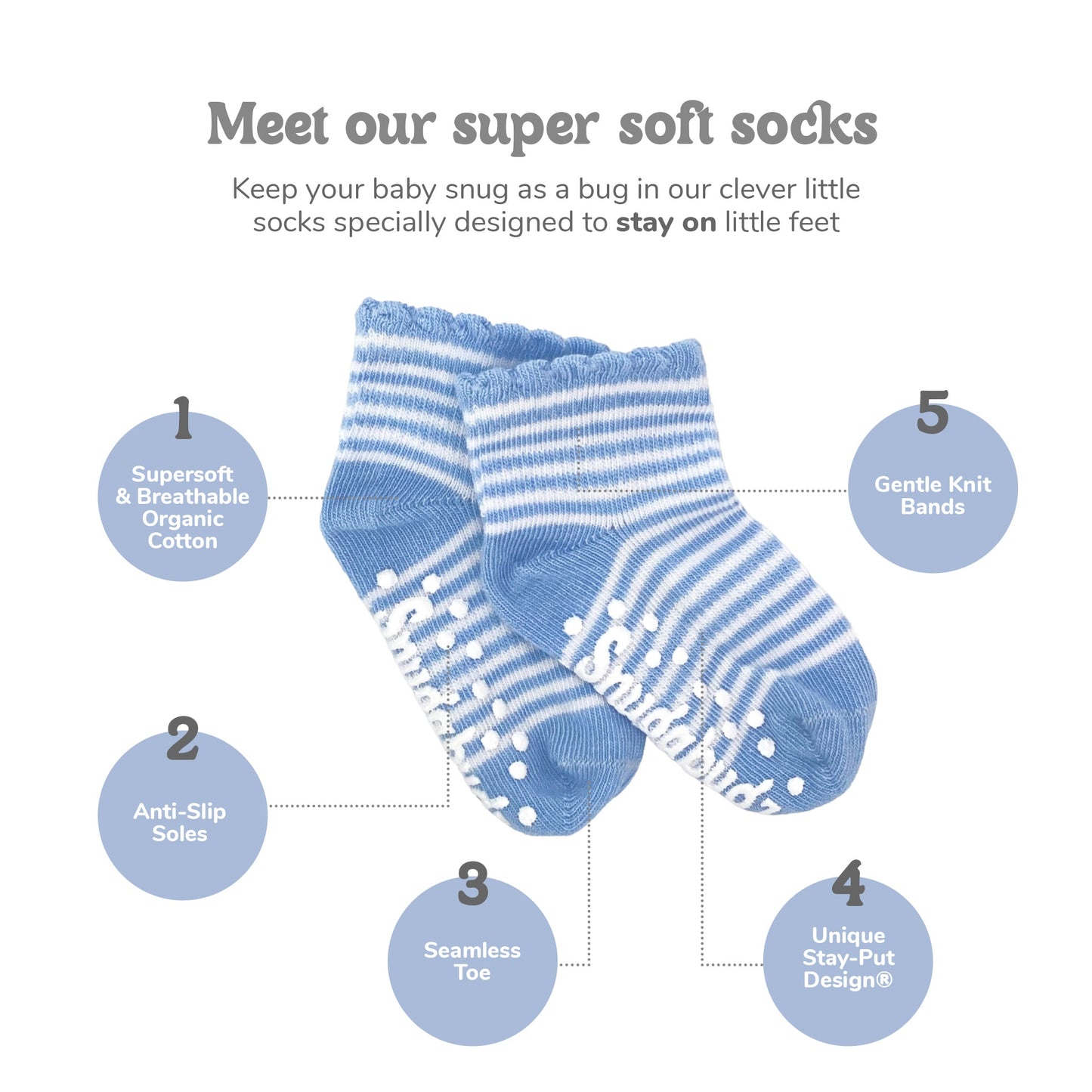 Snugabugz | Baby Socks That Stay On With Grip Soles - Grey Stripe 3 Pack