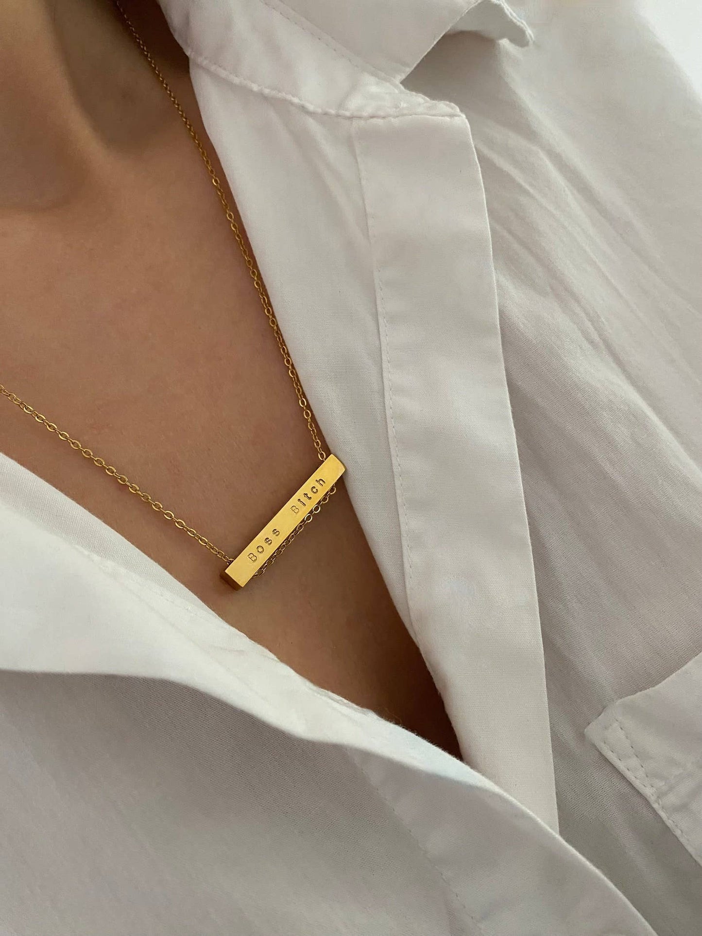 Boss Bitch Gold Bar Necklace: 18 Inches