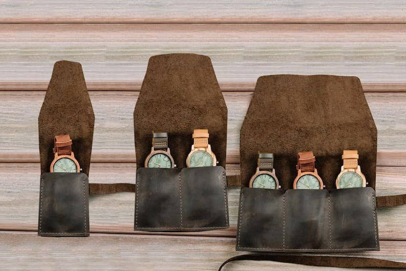 Leather Watch Roll Case: Cognac / 3 watches