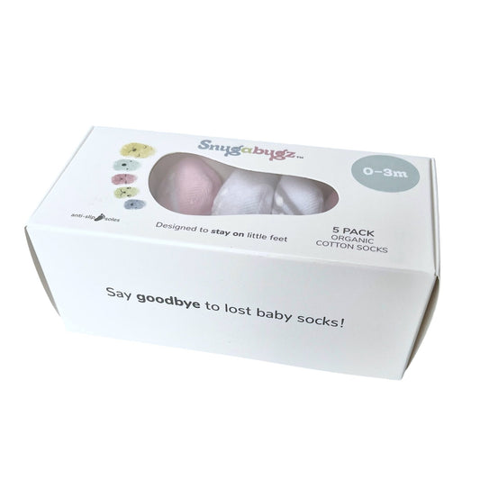 Snugabugz | Pink Baby Socks That Stay On With Non-Slip Soles - 5 Pack Gift Box