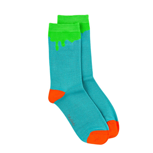 Green Paint Drip Bamboo Sock (seamless toe)