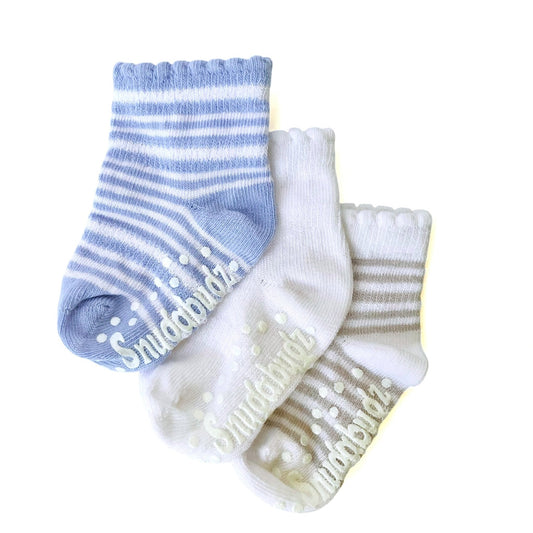 Snugabugz | Baby Socks That Stay On With Non-Slip Soles - Blue Mix 3 Pack