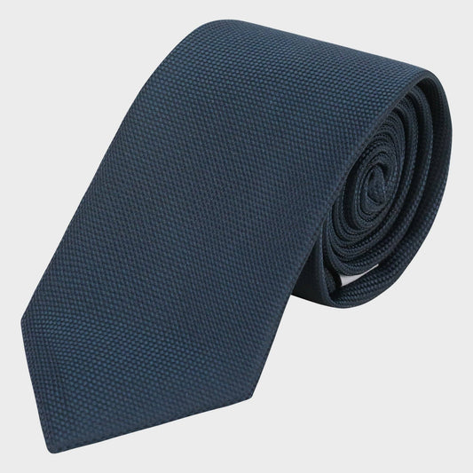 Plain Waffle Microfibre Tie: Navy