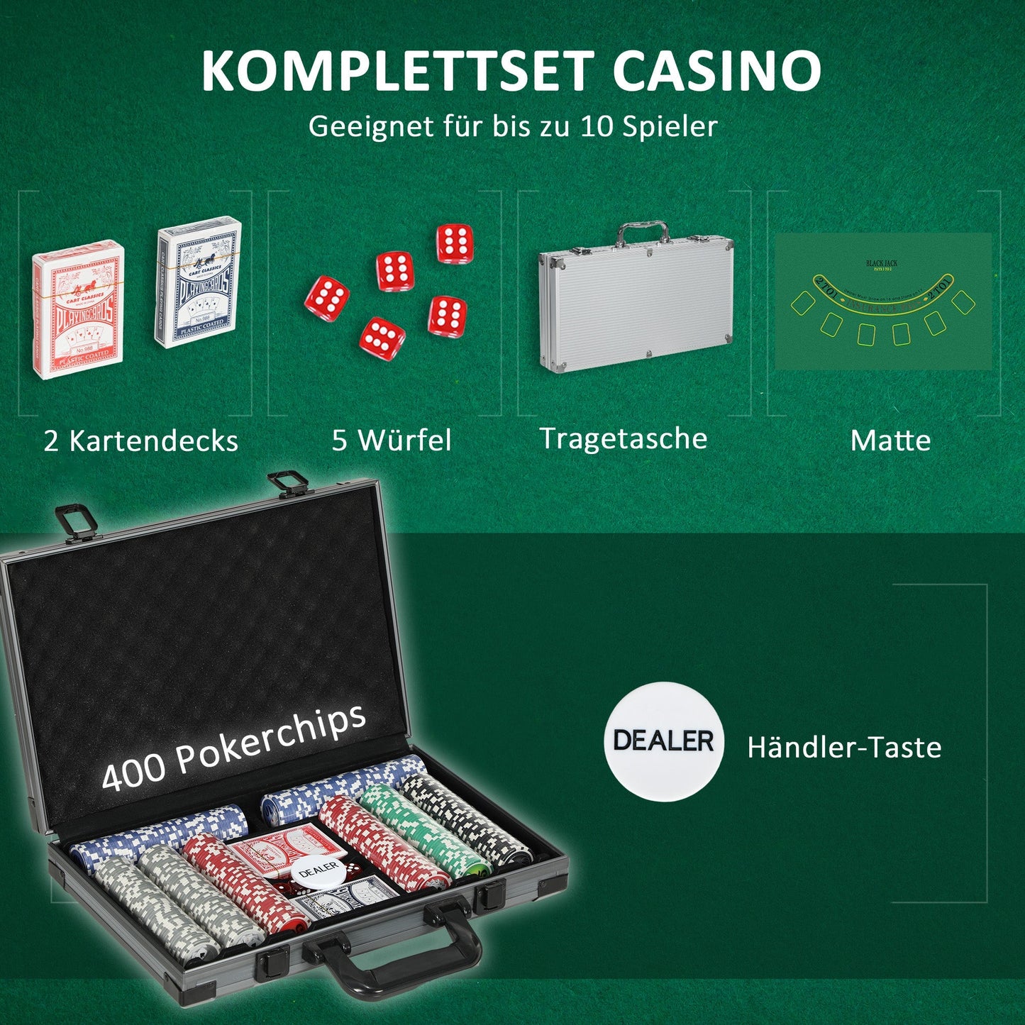 SPORTNOW Poker Case, Complete Set with 400 Chips and Accessories