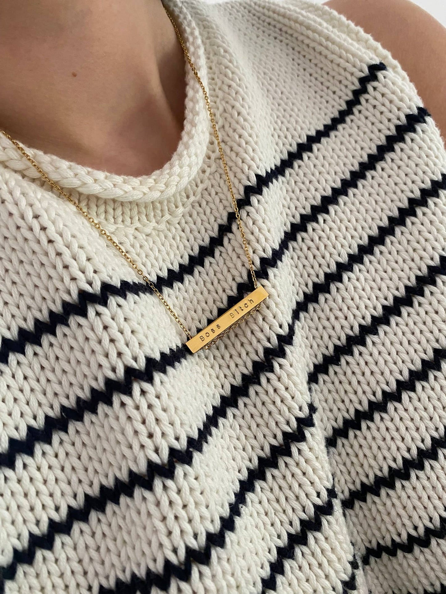 Boss Bitch Gold Bar Necklace: 18 Inches