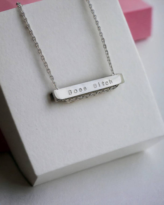 Boss Bitch Gold Bar Necklace: 18 Inches
