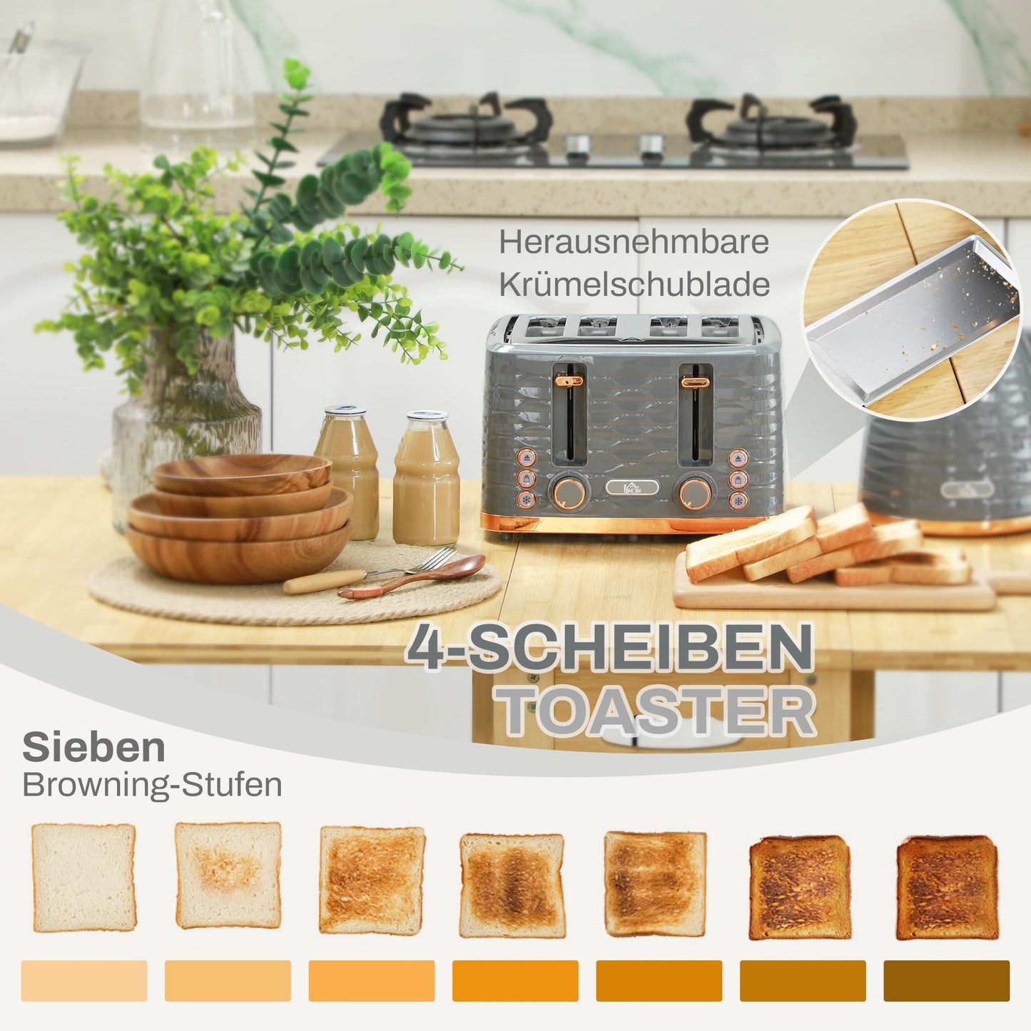 Breakfast Set: Kettle and Toaster-  Grey