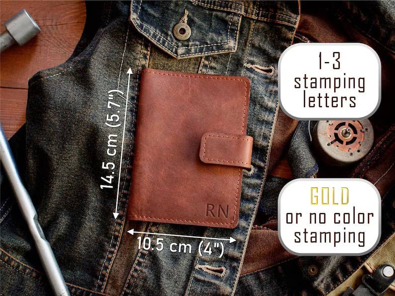 Leather Passport Holder - With Snap Closure: Cognac / Passport