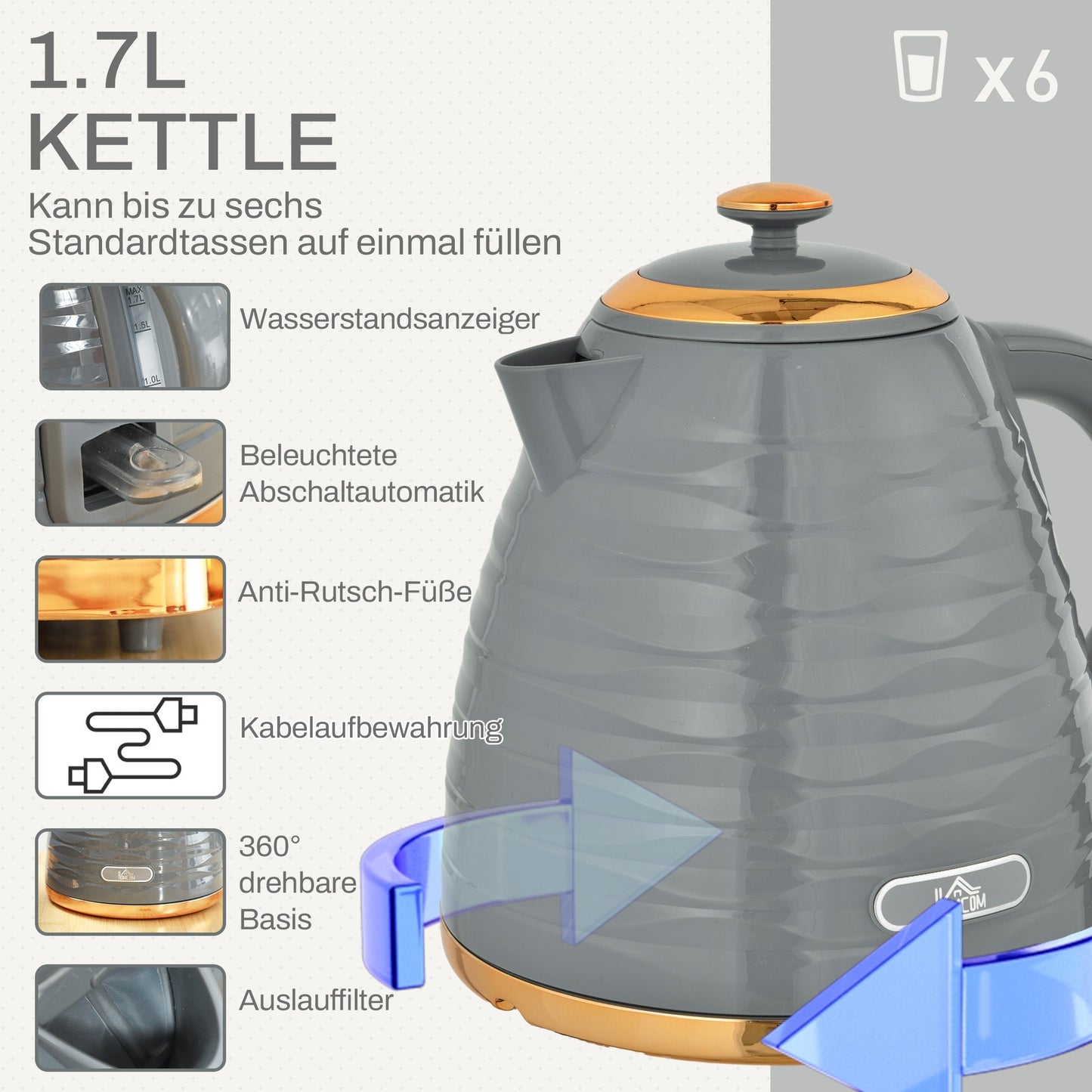 Breakfast Set: Kettle and Toaster-  Grey