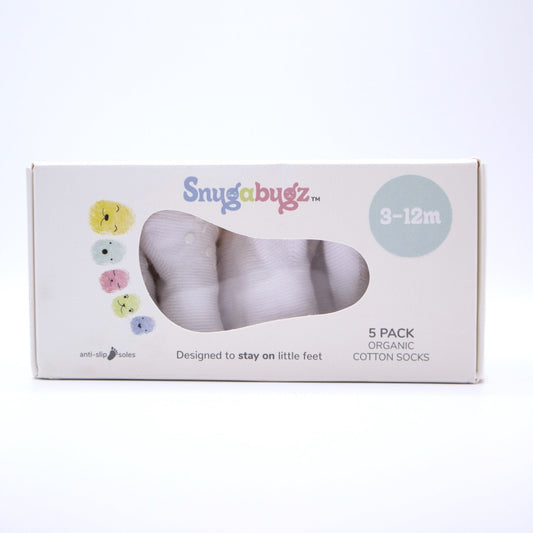 Snugabugz | White Baby Socks That Stay On With Non-Slip Soles - 5 Pack Gift Box