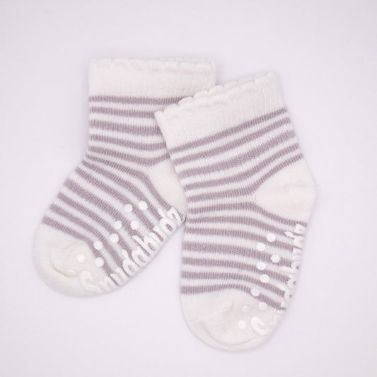 Snugabugz | Baby Socks That Stay On With Grip Soles - Grey Stripe 3 Pack