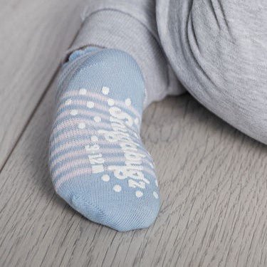Snugabugz | Blue Mix Baby Socks That Stay On With Non-Slip Soles - 5 Pack Gift Box