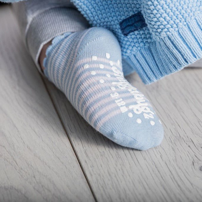 Snugabugz | Baby Socks That Stay On With Non-Slip Soles - Blue Mix 3 Pack
