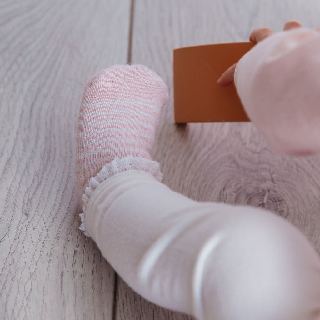 Snugabugz | Baby Socks That Stay On With Non-Slip Soles - Pink Stripe 3 Pack