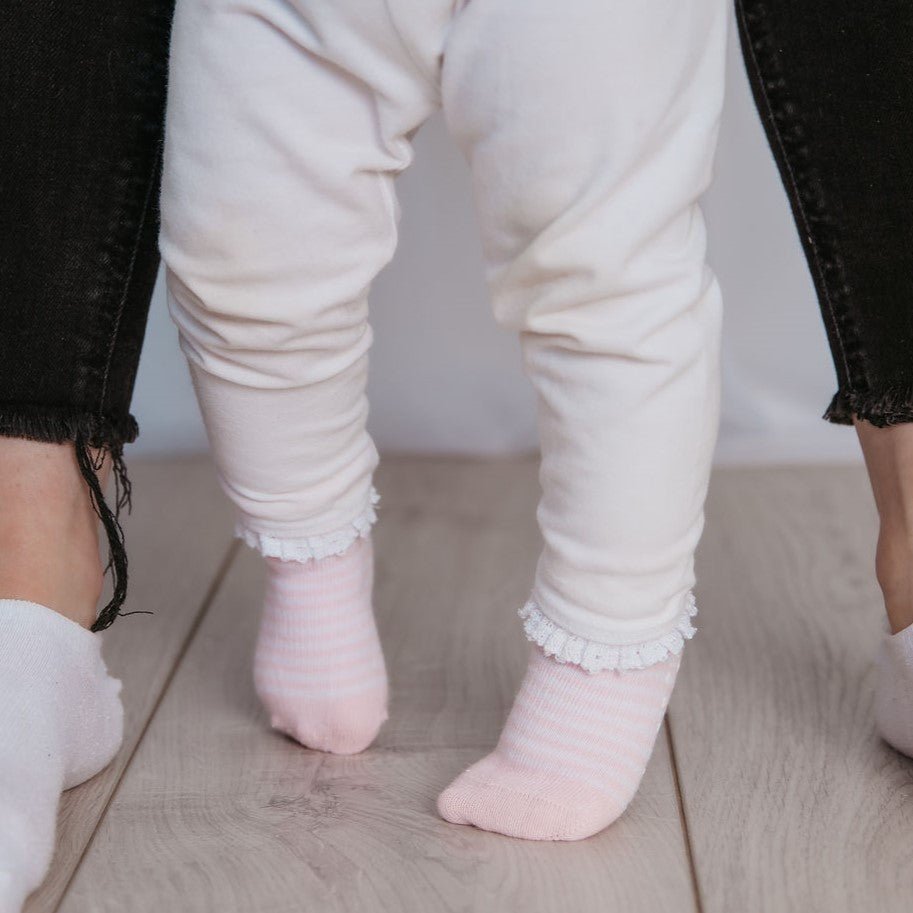 Snugabugz | Baby Socks That Stay On With Non-Slip Soles - Pink Stripe 3 Pack