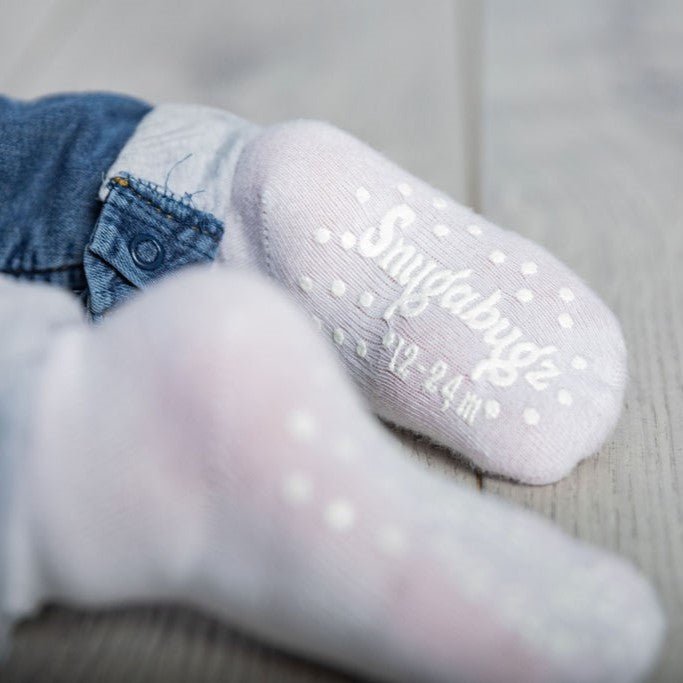 Snugabugz | Baby Socks That Stay On With Non-Slip Soles - White 3 Pack