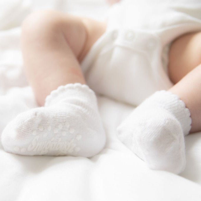 Snugabugz | Baby Socks That Stay On With Non-Slip Soles - White 3 Pack