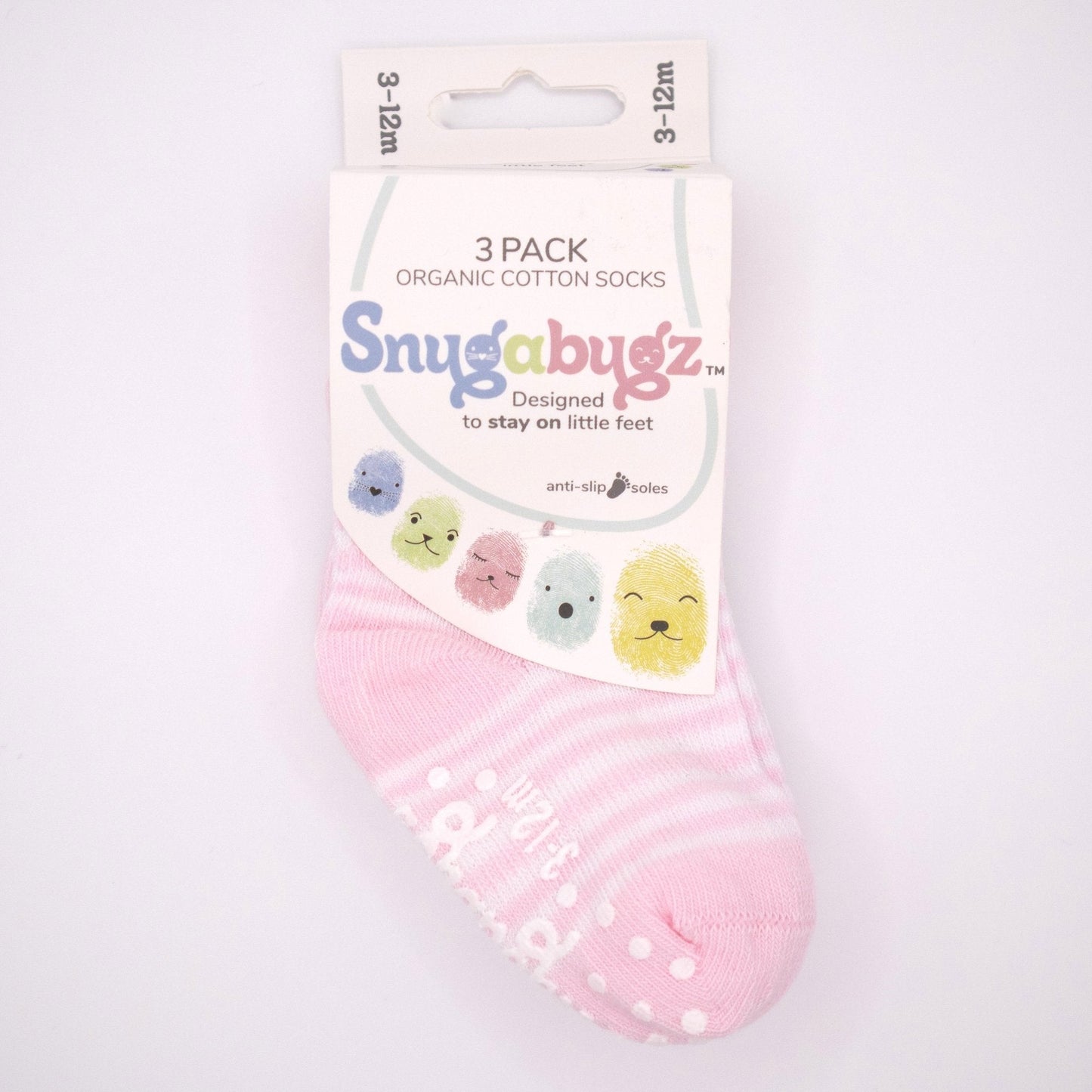 Snugabugz | Baby Socks That Stay On With Non-Slip Soles - Pink Stripe 3 Pack