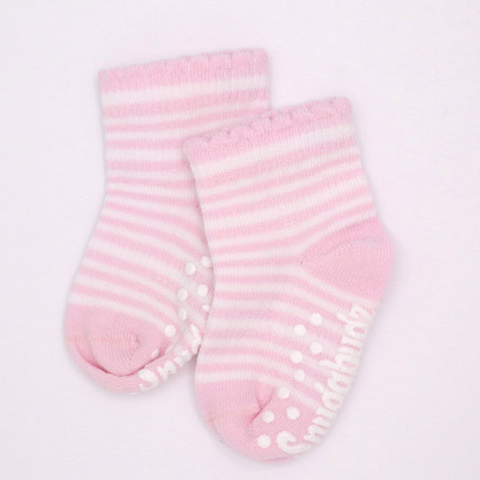Snugabugz | Baby Socks That Stay On With Non-Slip Soles - Pink Stripe 3 Pack