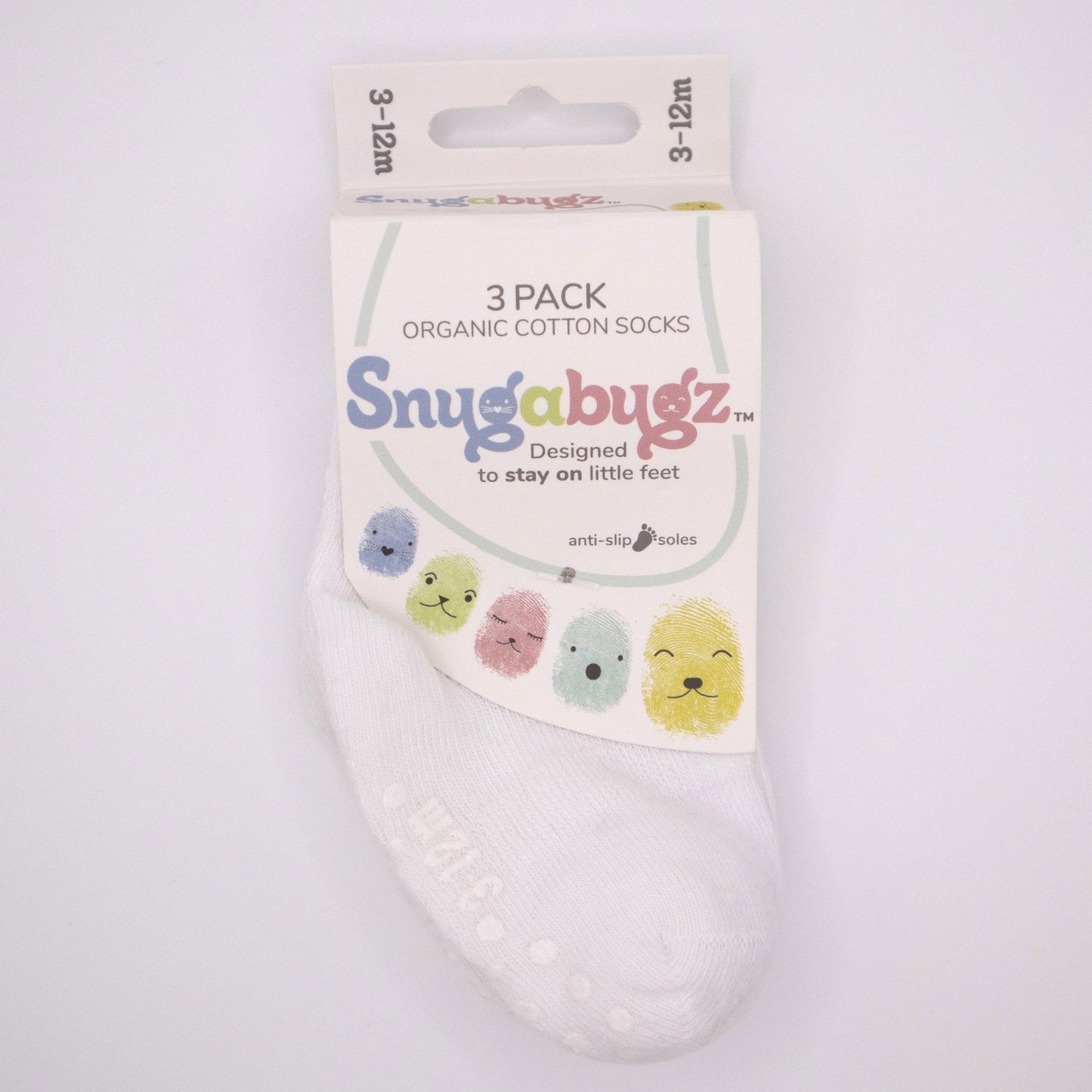 Snugabugz | Baby Socks That Stay On With Non-Slip Soles - White 3 Pack