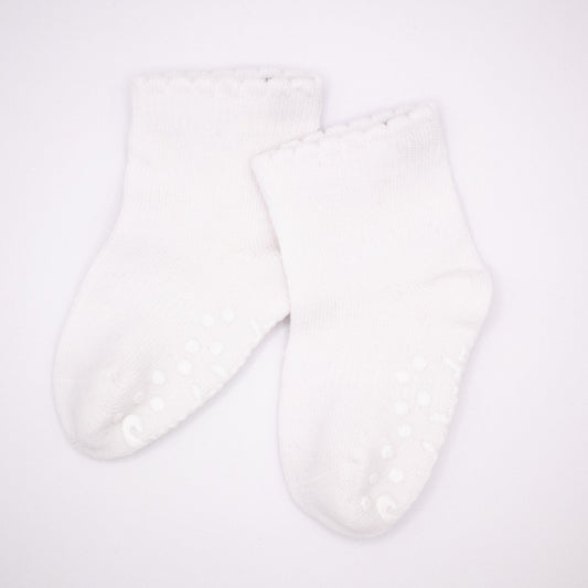 Snugabugz | Baby Socks That Stay On With Non-Slip Soles - White 3 Pack