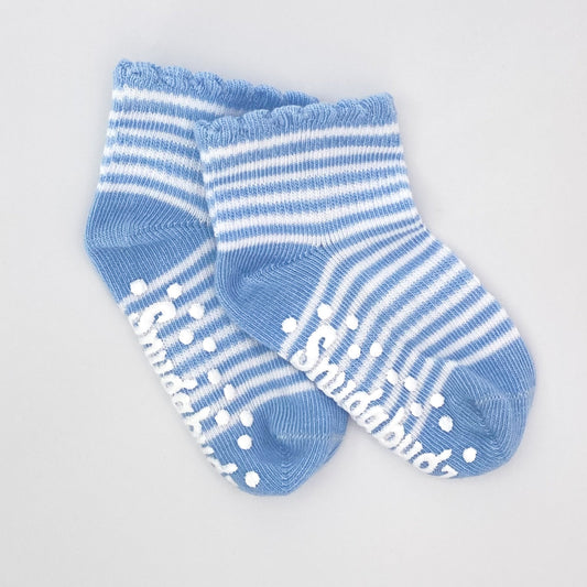 Snugabugz | Baby Socks That Stay On With Non-Slip Soles - Blue Stripe 3 Pack