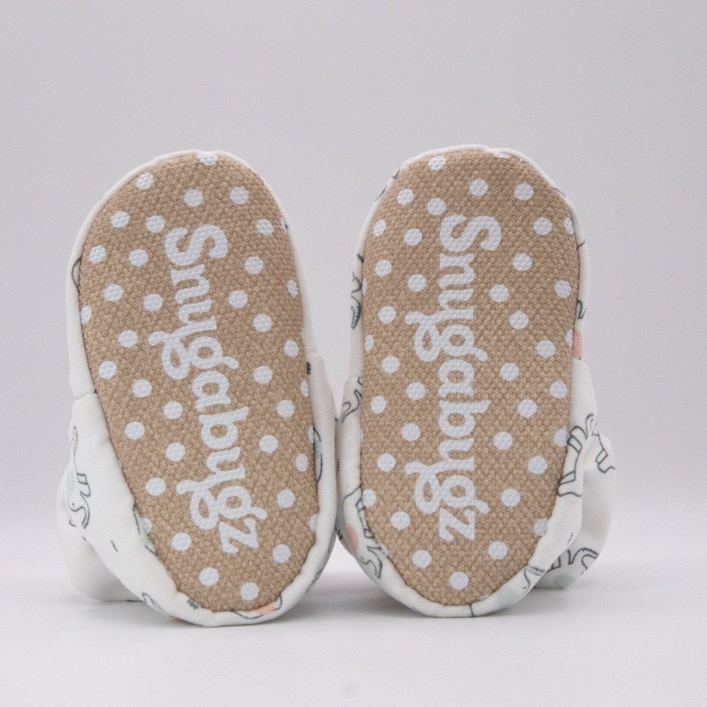 White Elephant Print - Baby Booties That Stay On with Non-Slip Soles | Snugabugz