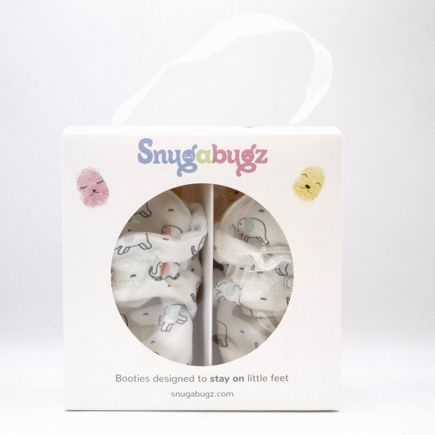 White Elephant Print - Baby Booties That Stay On with Non-Slip Soles | Snugabugz