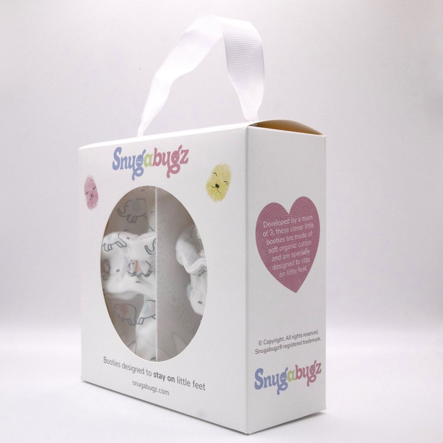 White Elephant Print - Baby Booties That Stay On with Non-Slip Soles | Snugabugz