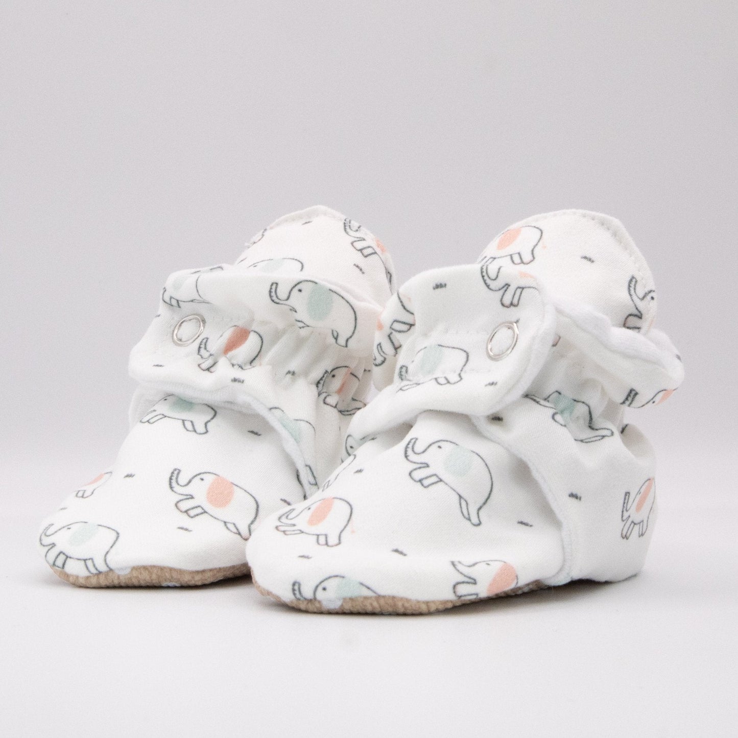 White Elephant Print - Baby Booties That Stay On with Non-Slip Soles | Snugabugz