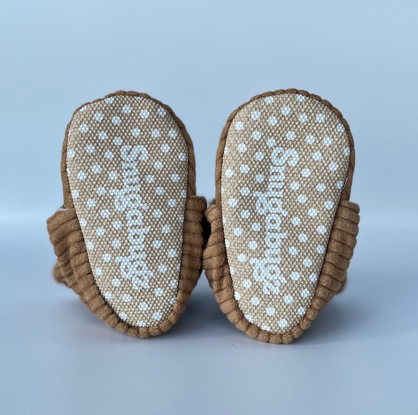 Tan Corduroy - Baby Booties That Stay-On With Non-Slip Soles | Snugabugz