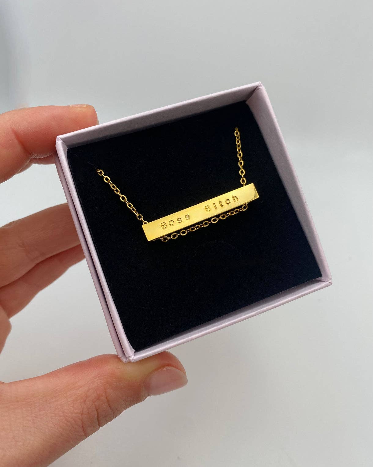 Boss Bitch Gold Bar Necklace: 18 Inches