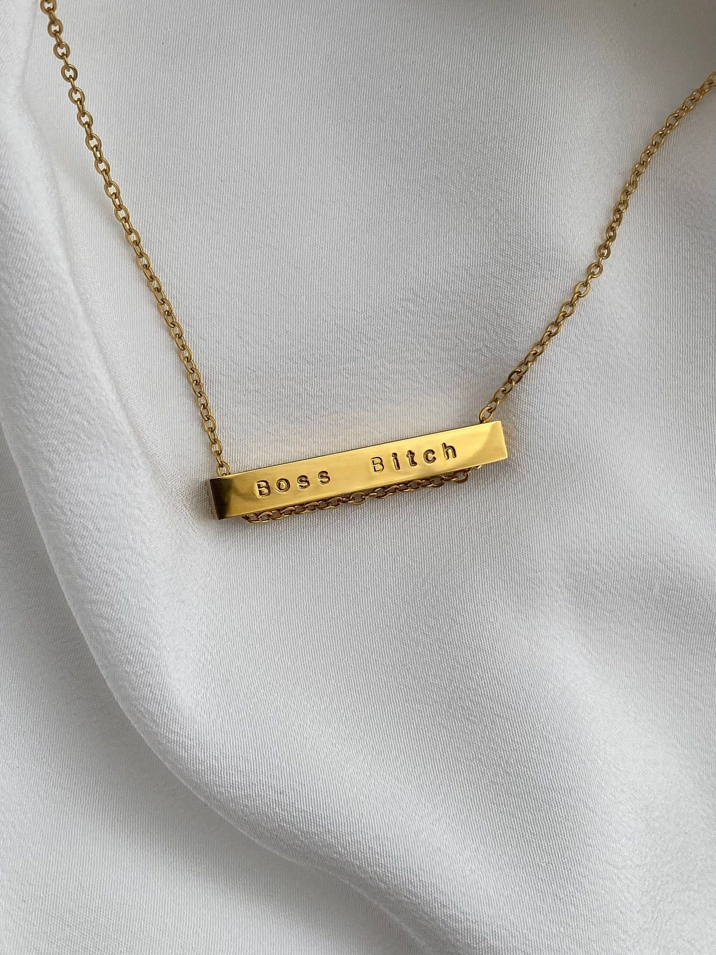 Boss Bitch Gold Bar Necklace: 18 Inches
