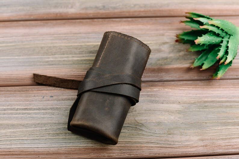 Leather Watch Roll Case: Cognac / 3 watches