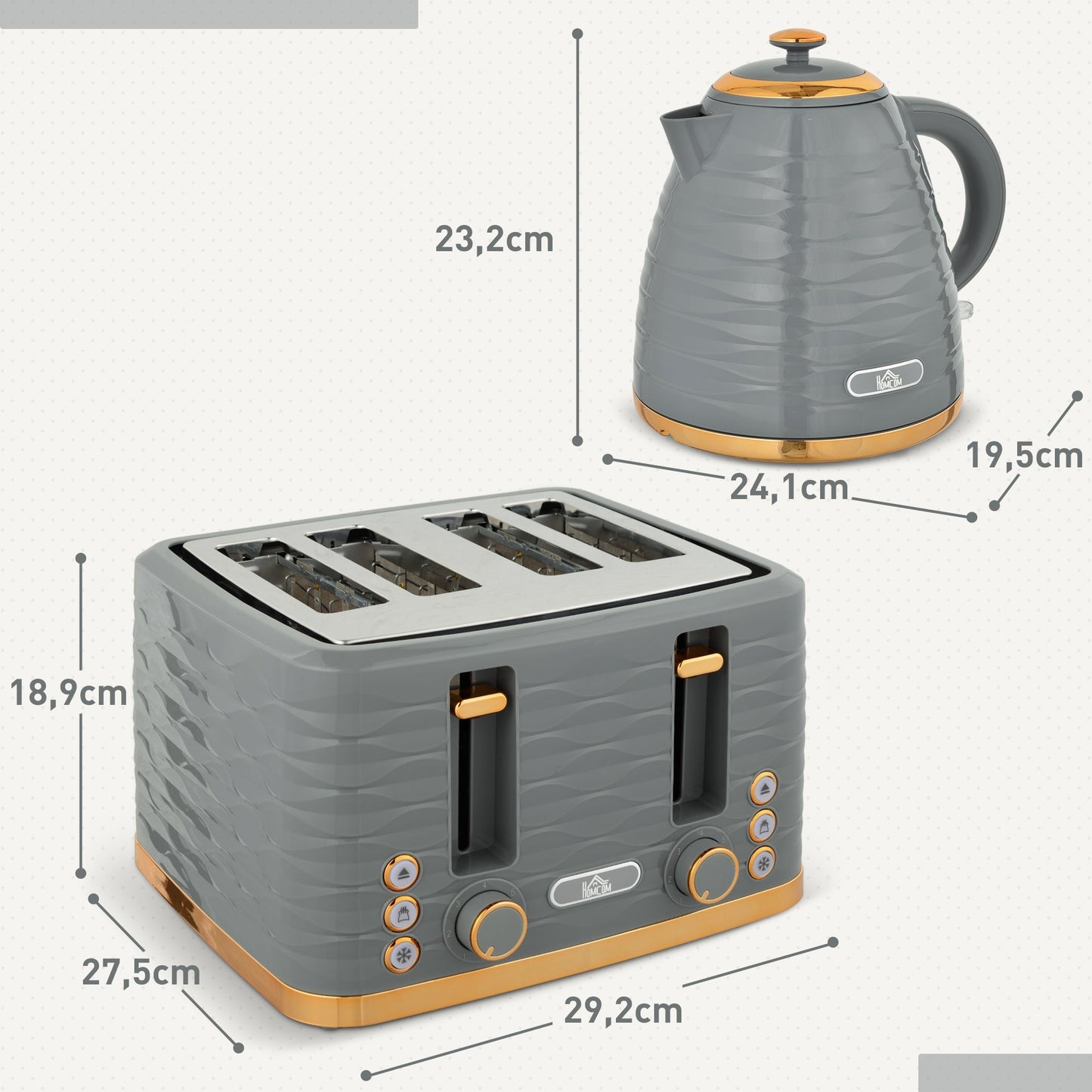 Breakfast Set: Kettle and Toaster-  Grey